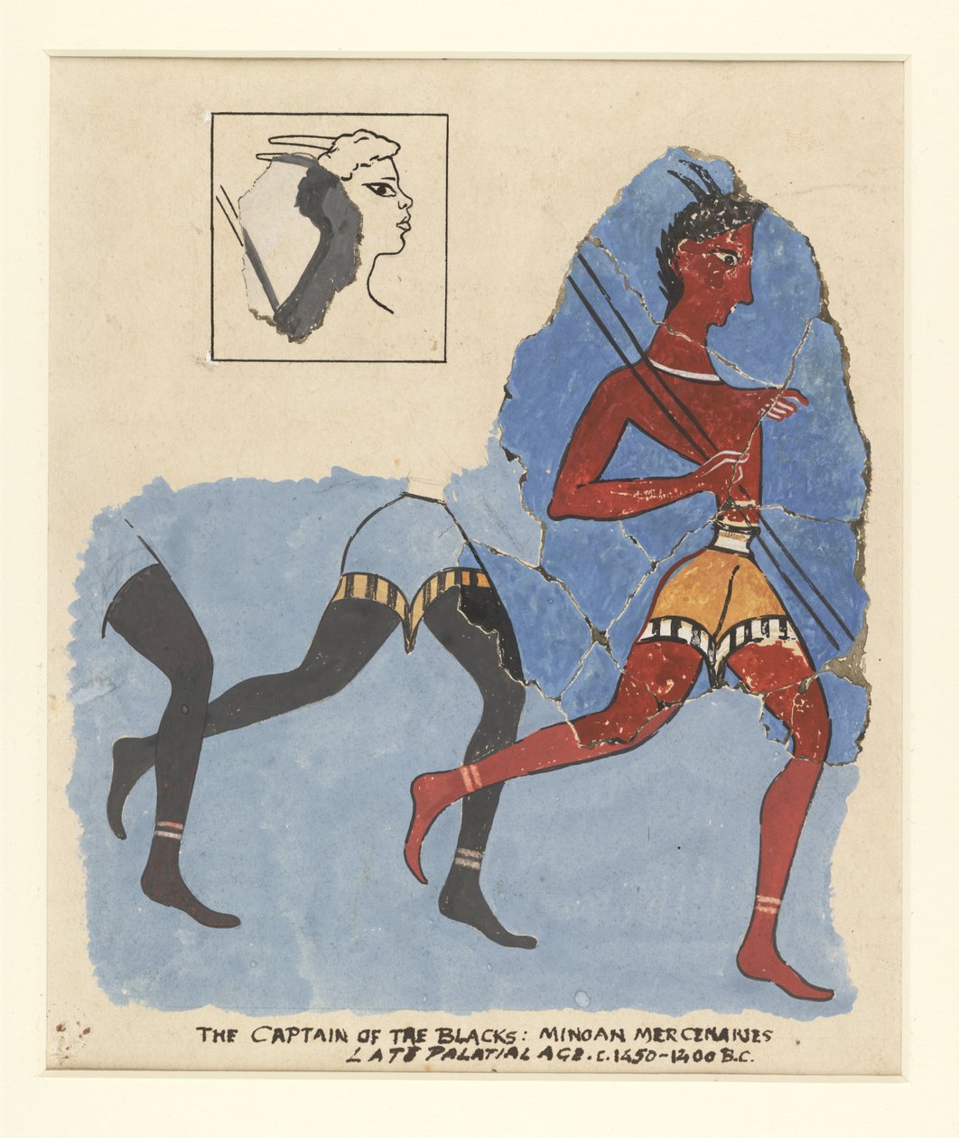 Fragmente eines Freskos aus Knossos, mit modernen Restaurierungen; Soldaten im Lauf, ca. 1450-1400 v. Chr. von Greek School