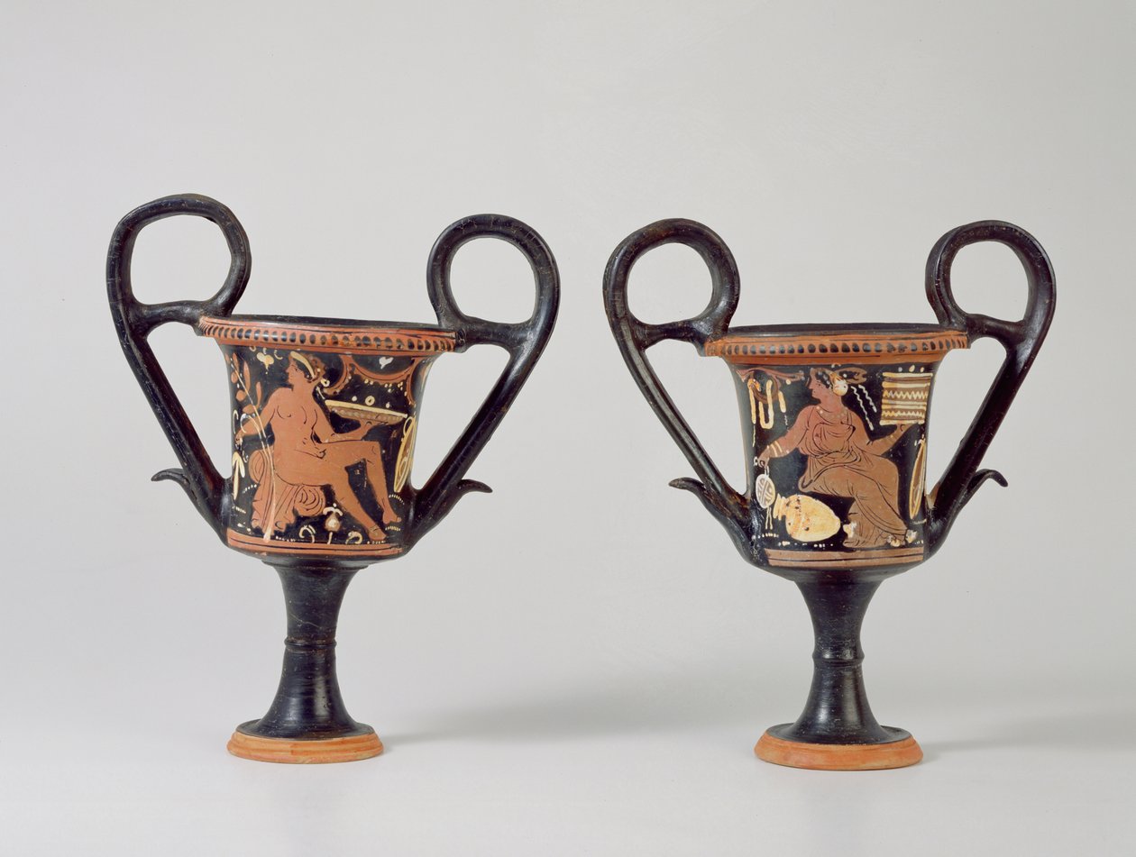 Rotfiguriger Kantharos, der einen Jüngling und eine Frau darstellt, ca. 310 v. Chr. von Greek School