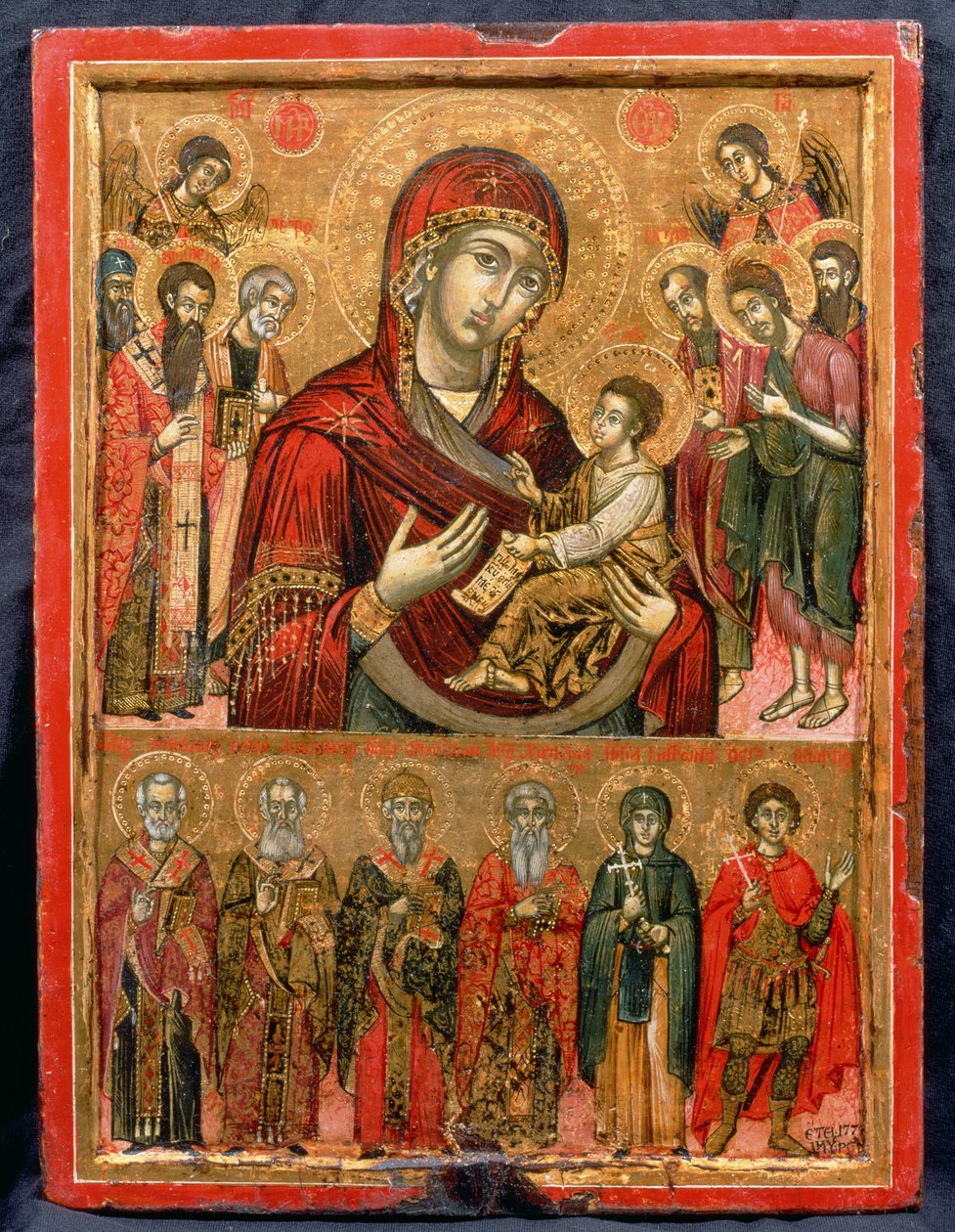 Die Gottesmutter Hodegetria und Heilige, Ikone von den Kykladen, 1779 von Greek School