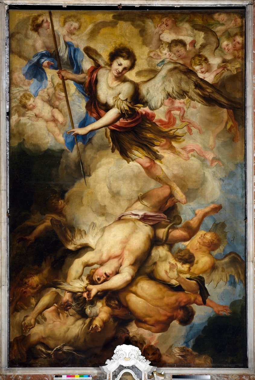 St. Michael der Erzengel besiegt die rebellischen Engel, um 1680 von Gregorio De Ferrari