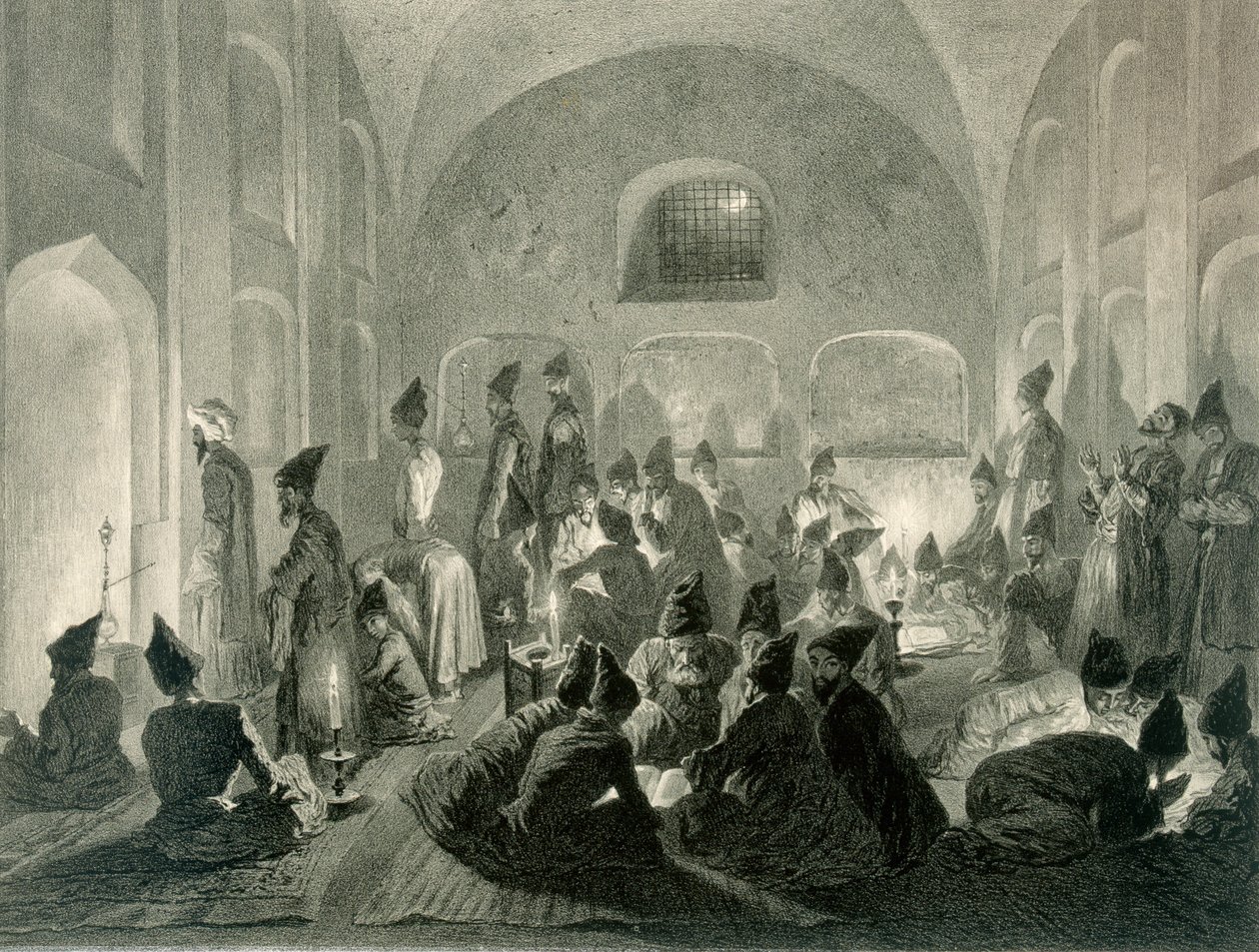 Persische Moschee in Jerewan, Armenien, eine Nacht während des Ramadan, Tafel 19 aus einem Buch über den Kaukasus, graviert von Eugene Le Roux, veröffentlicht von Alfred Leon Lemercier, Paris, 1847 von Grigori Grigorevich Gagarin