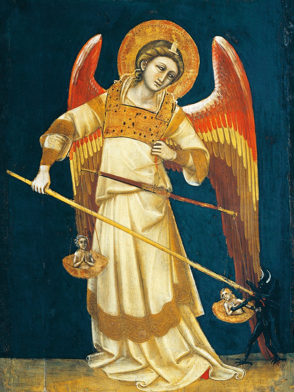 Erzengel Michael wiegt Seelen, um 1354, von Guariento (aktiv 1338-1367 oder 1370) von Guariento di Arpo