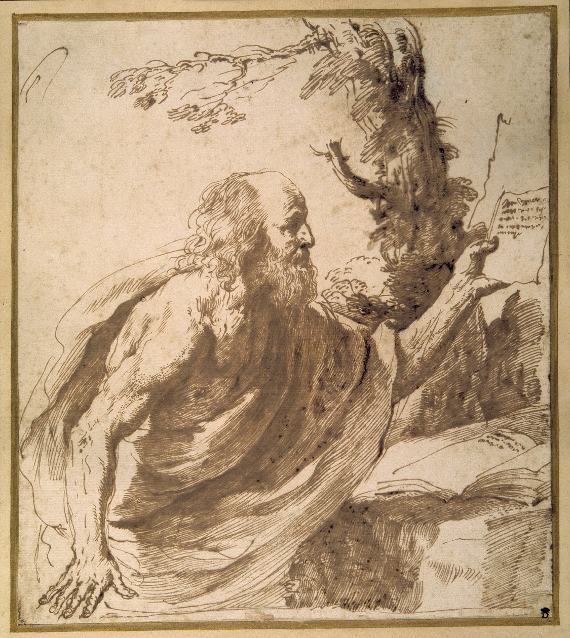 Ein Heiliger liest in der Wüste von Guercino