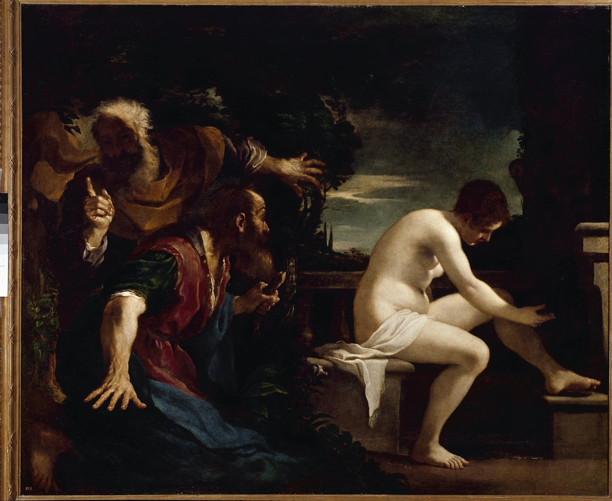 Susanna und die Ältesten - Öl auf Leinwand von Guercino