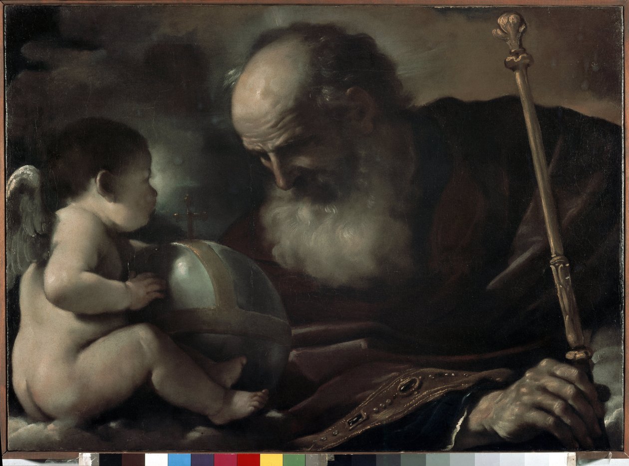 Der Allmächtige Vater mit einem Engel - Gemälde von Barbieri Giovanni Francesco genannt Il Guercino (1591-1666) von Guercino