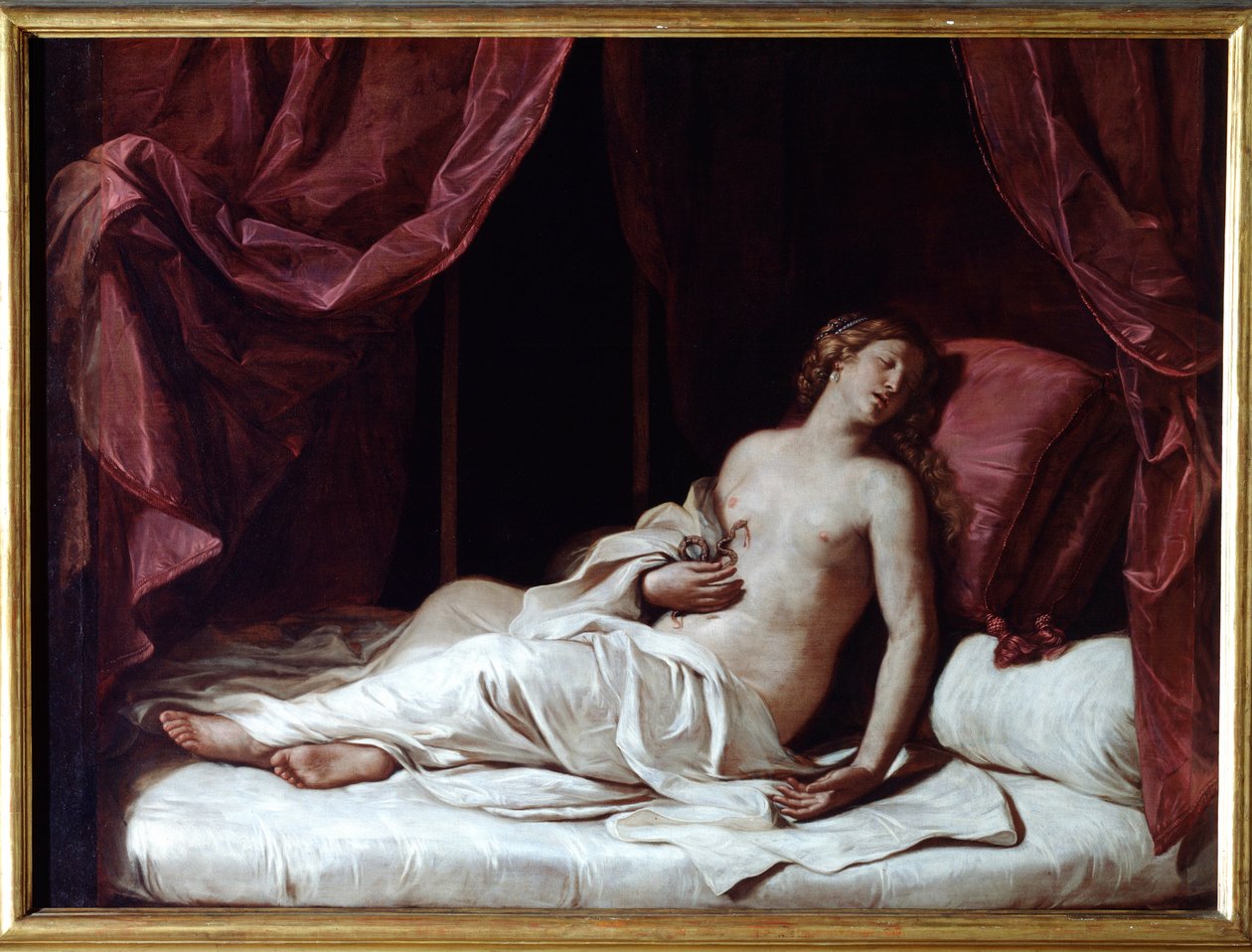 Der Tod von Königin Kleopatra Der Selbstmord von Kleopatra VII Thea Philopator (69-30 v. Chr.), Königin des Alten Ägypten - (Der Tod von Königin Kleopatra) Gemälde von Guercino (Giovan Francesco Barbieri) (Guerchin) (1591-1666) 1648 Dim 173x237 cm Genua, M von Guercino