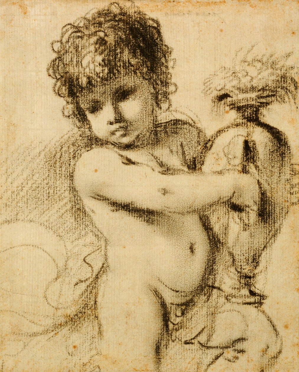 Ein Putto mit einer Vase von Guercino
