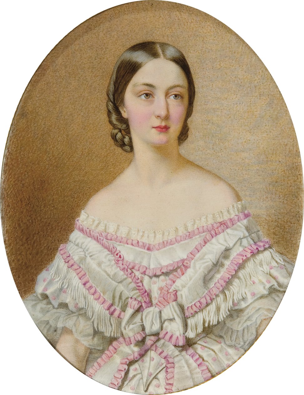 Porträt von Françoise, Herzogin von Chartres (1844-1925) in weißem Kleid und Schal mit rosa Rüschen von Guglielmo Faija