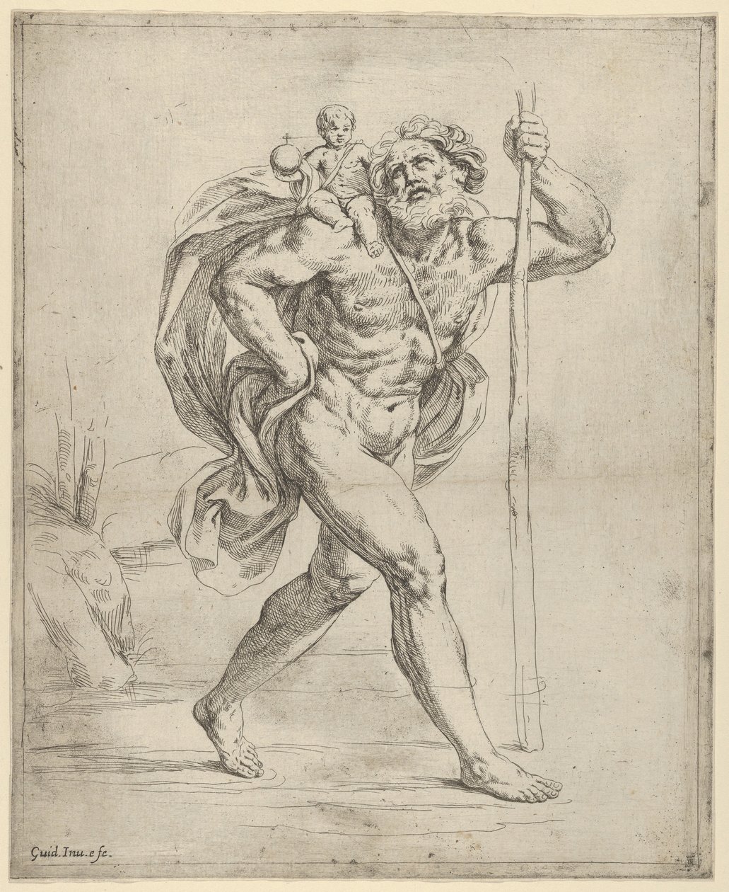 Heiliger Christophorus mit dem Christuskind auf seiner rechten Schulter, ca. 1600-1640 von Guido Reni