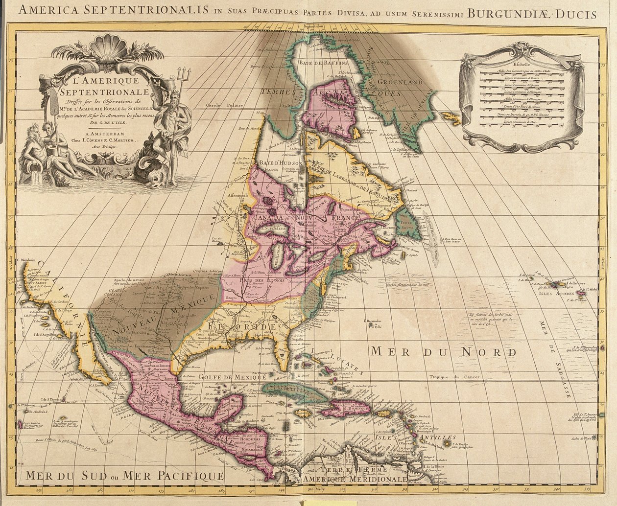 Ostkanada, Ost-USA, Mexiko, Guatemala, El Salvador, Belize, Honduras, Nicaragua, Costa Rica, Panama, Antigua und Barbuda, Die Bahamas, Barbados, Kuba, Dominica, Jamaika, Grenada, Haiti, Dominikanische Republik, Saint Kitts und Nevis, Saint Lucia, S von Guillaume Delisle