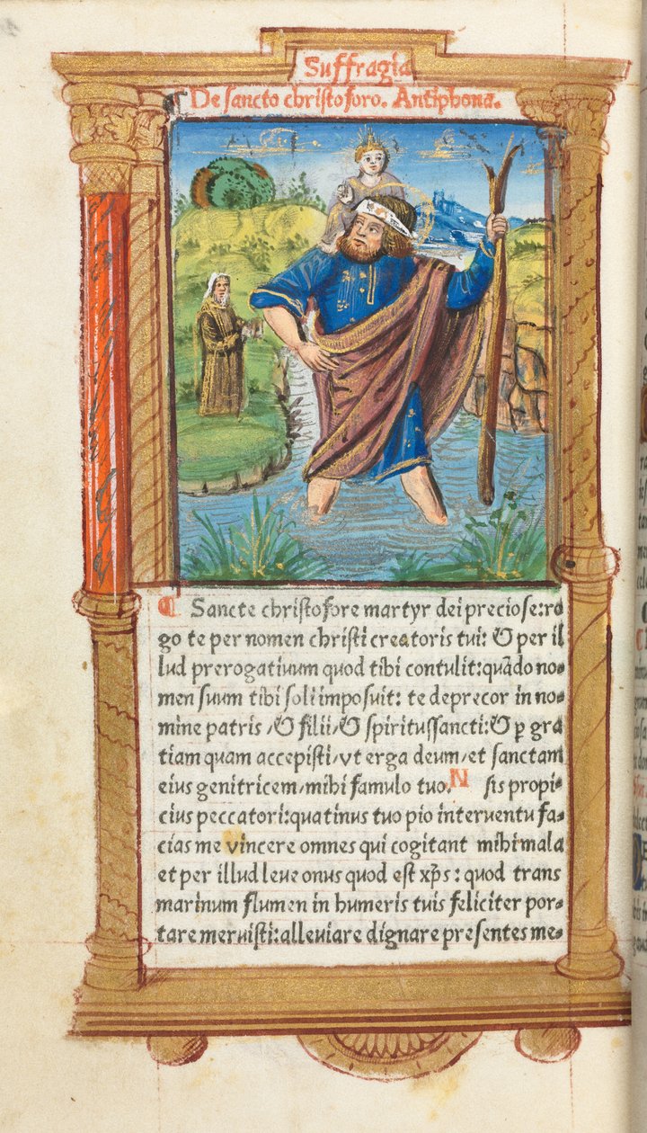 Gedrucktes Stundenbuch (Gebrauch von Rom): fol. 101v, St. Christophorus von Guillaume Le Rouge