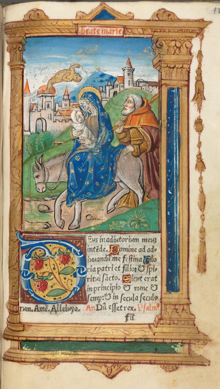 Gedrucktes Stundenbuch (Gebrauch von Rom): fol. 42r, Flucht nach Ägypten von Guillaume Le Rouge