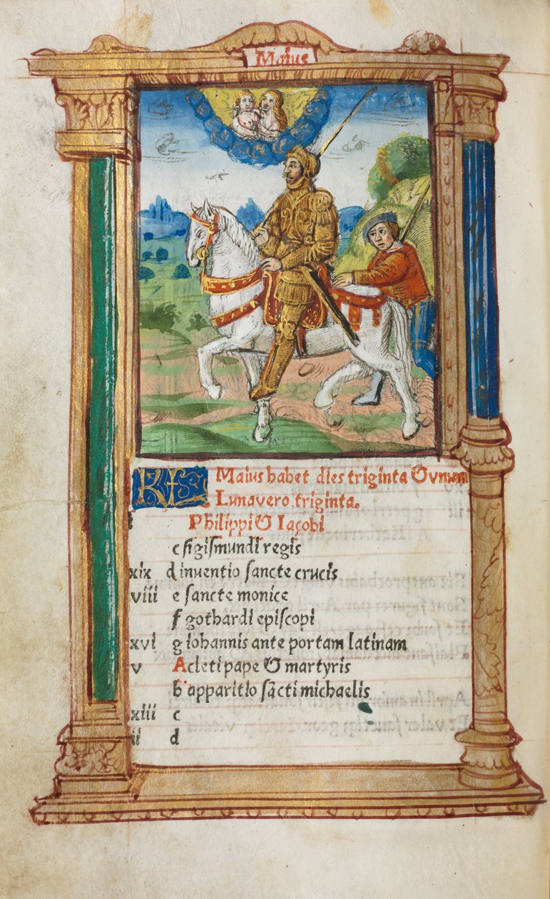 Gedrucktes Stundenbuch (Gebrauch von Rom): fol. 6v, Mai Kalenderillustration von Guillaume Le Rouge