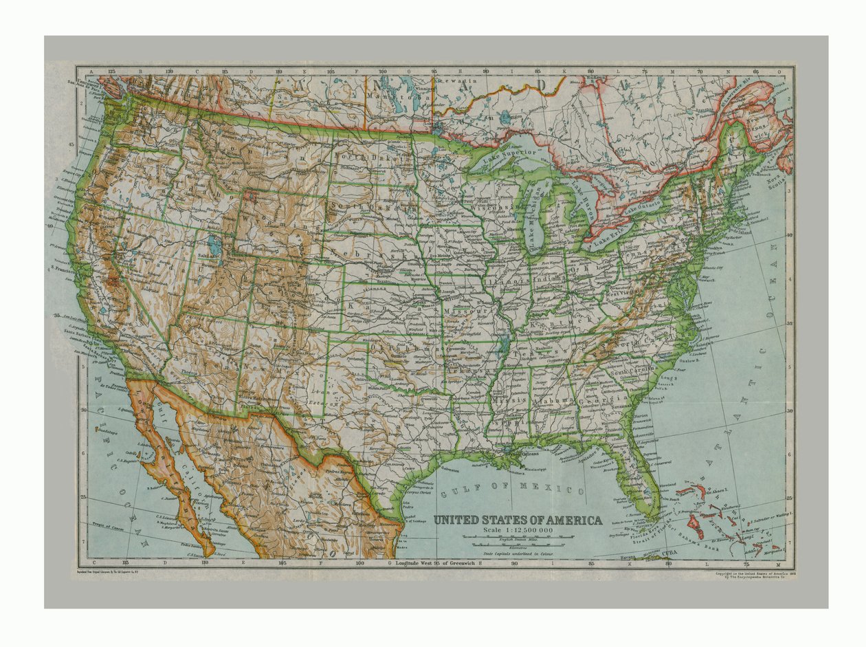 Karte der Vereinigten Staaten von Amerika, ca. 1910 von Gull Engraving Company