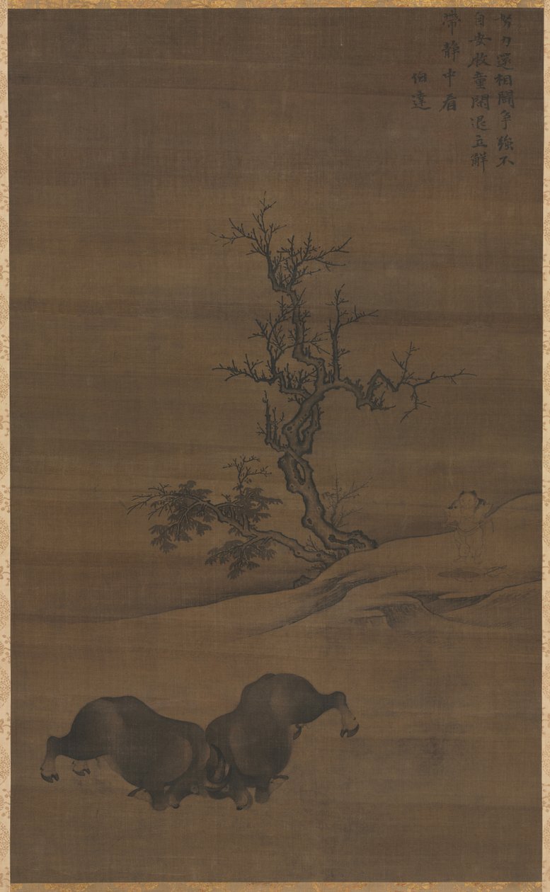 Hirtenjungen und Büffel in Landschaft von Guo Min