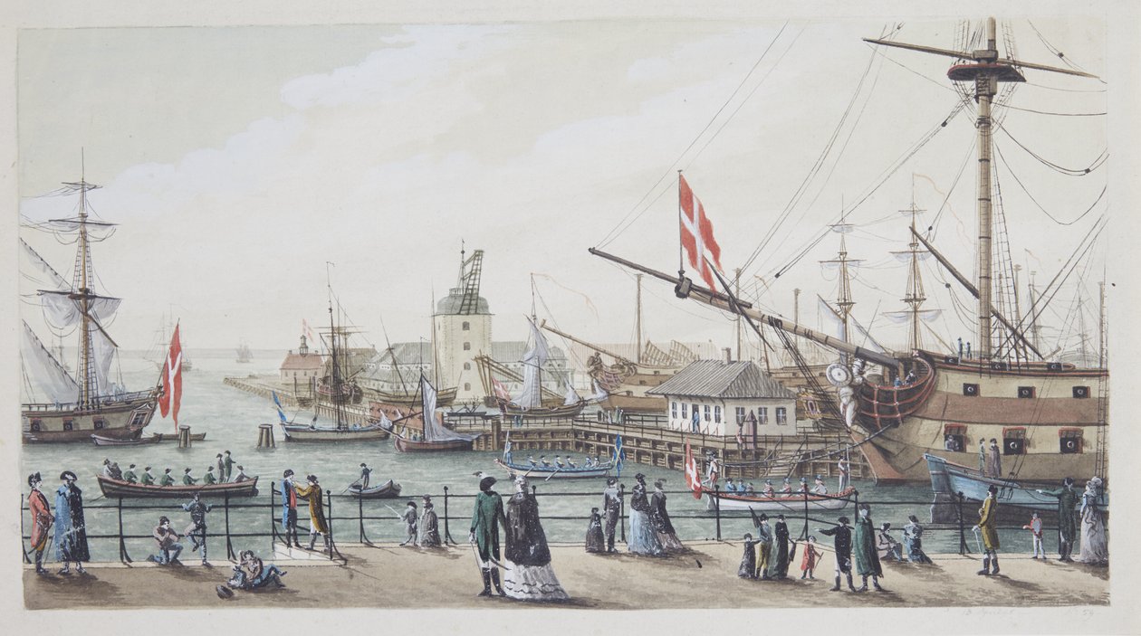 Dänische Kriegsschiffe und schwedische Schaluppe bei Toldboden in Kopenhagen von Gustaf Boberg