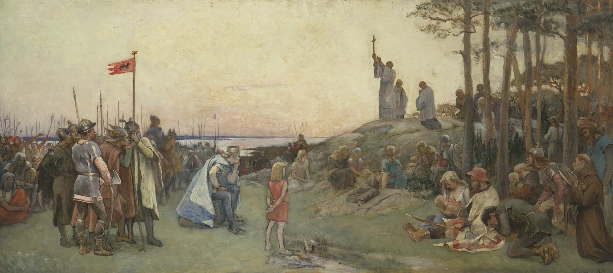 Ansgar predigt das Christentum von Gustaf Olaf Cederstrom