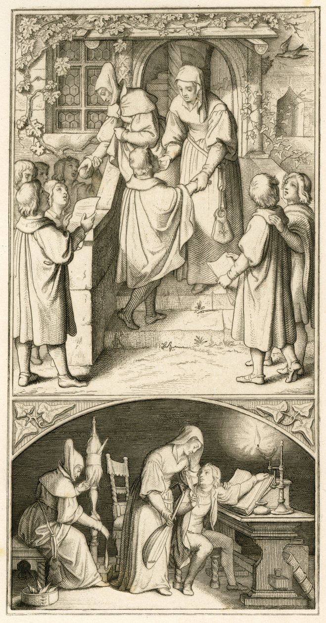 Martin Luther als Schuljunge, er singt vor der Tür von Ursula Cotta in Eisenach für ein wenig Brot. In diesem Haus wird er Flöte und Laute lernen, so der Originaltext von Gustav Ferdinand Leopold Konig