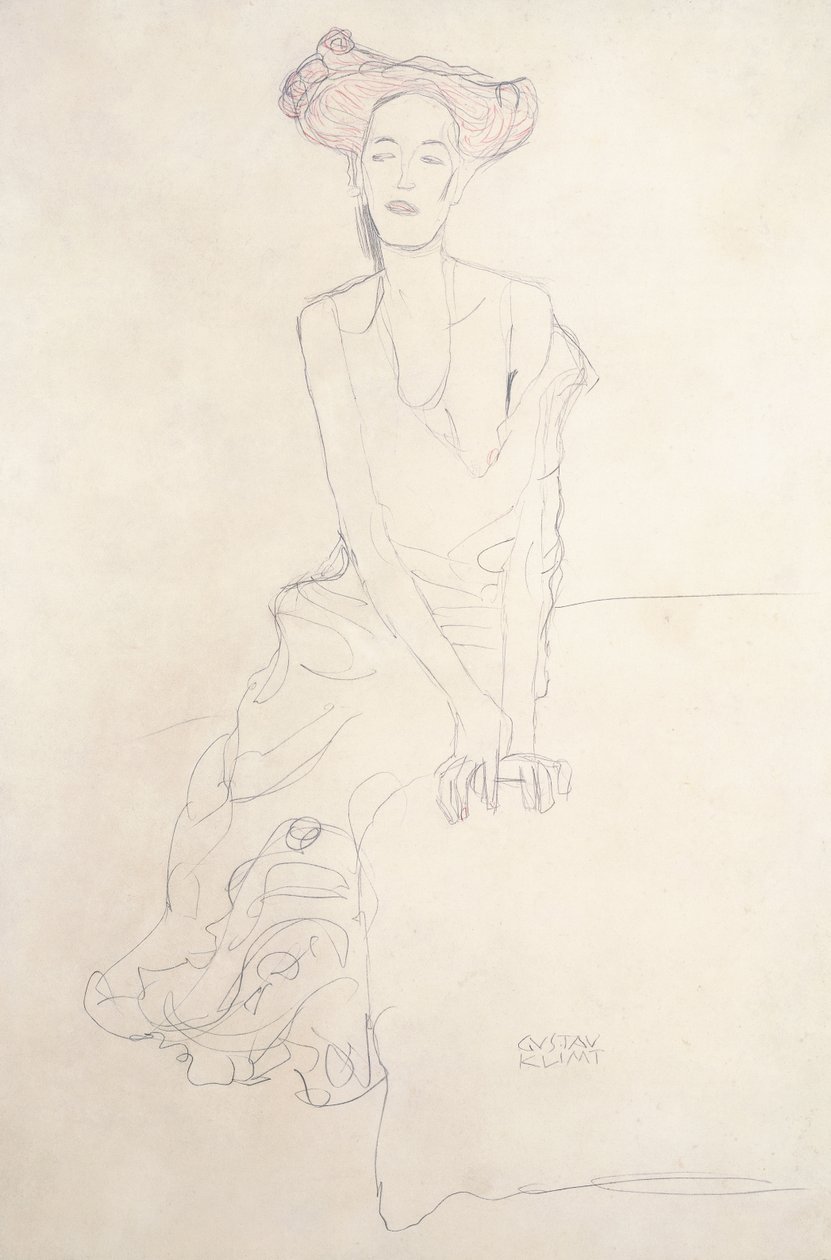 Aug Ruhubeit die junge Frau, stützt sich mit den Händen ab, 1908 von Gustav Klimt