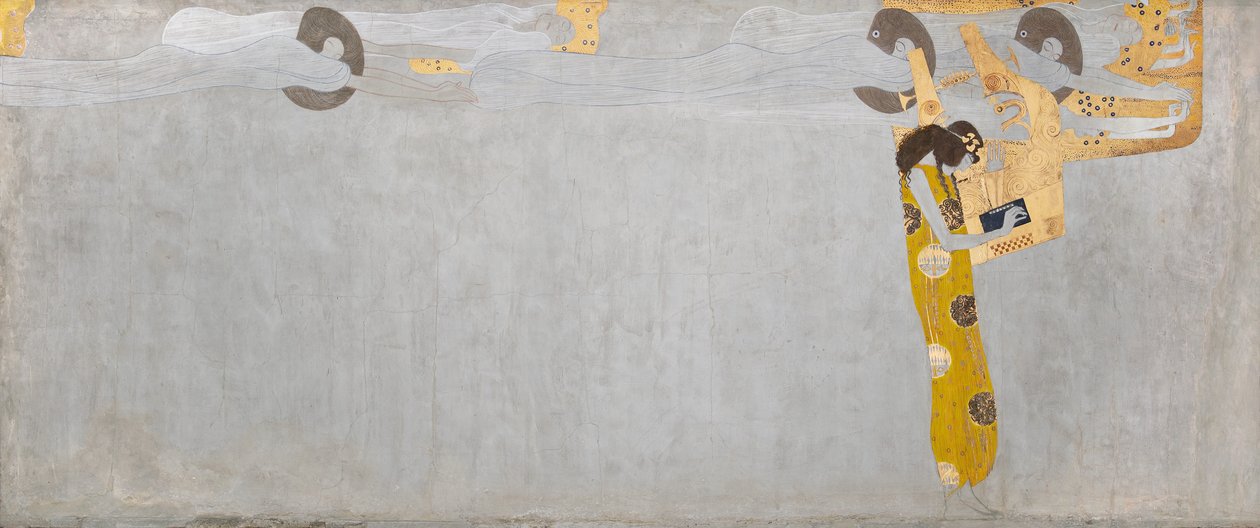 Beethovenfries: Die Sehnsucht nach Glück findet Stillung in der Poesie - Tafel 7, rechte Langwand von Gustav Klimt
