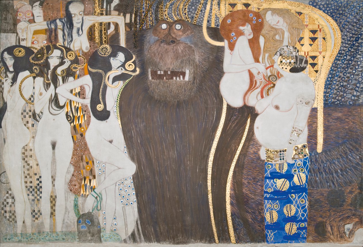 Beethovenfries: Die feindlichen Gewalten - Tafel 1, Stirnwand von Gustav Klimt