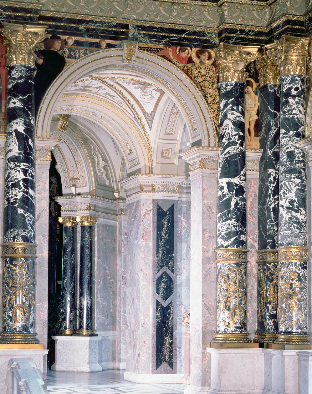 Innenansicht des Kunsthistorischen Museums in Wien, Detail darstellend Bogen und die Zwickelverzierung von Figuren der italienischen Renaissance, 1890-91 von Gustav Klimt