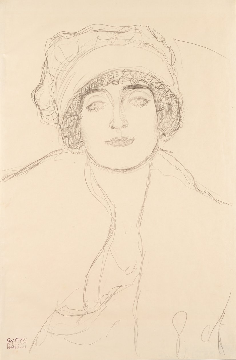 Porträt mit Hut, 1917-118 von Gustav Klimt