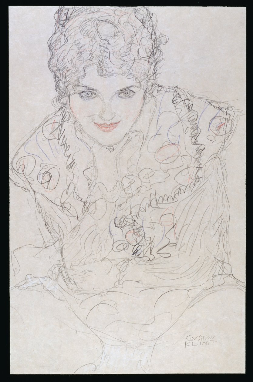 Porträt mit rechter Hand am Kinn von Gustav Klimt