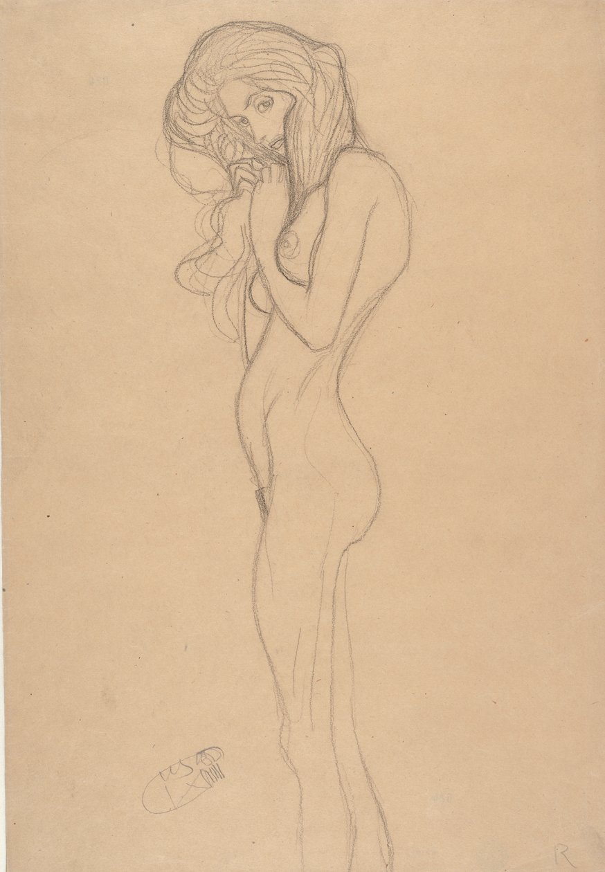 Stehende weibliche Aktstudie für den Beethovenfries von Gustav Klimt