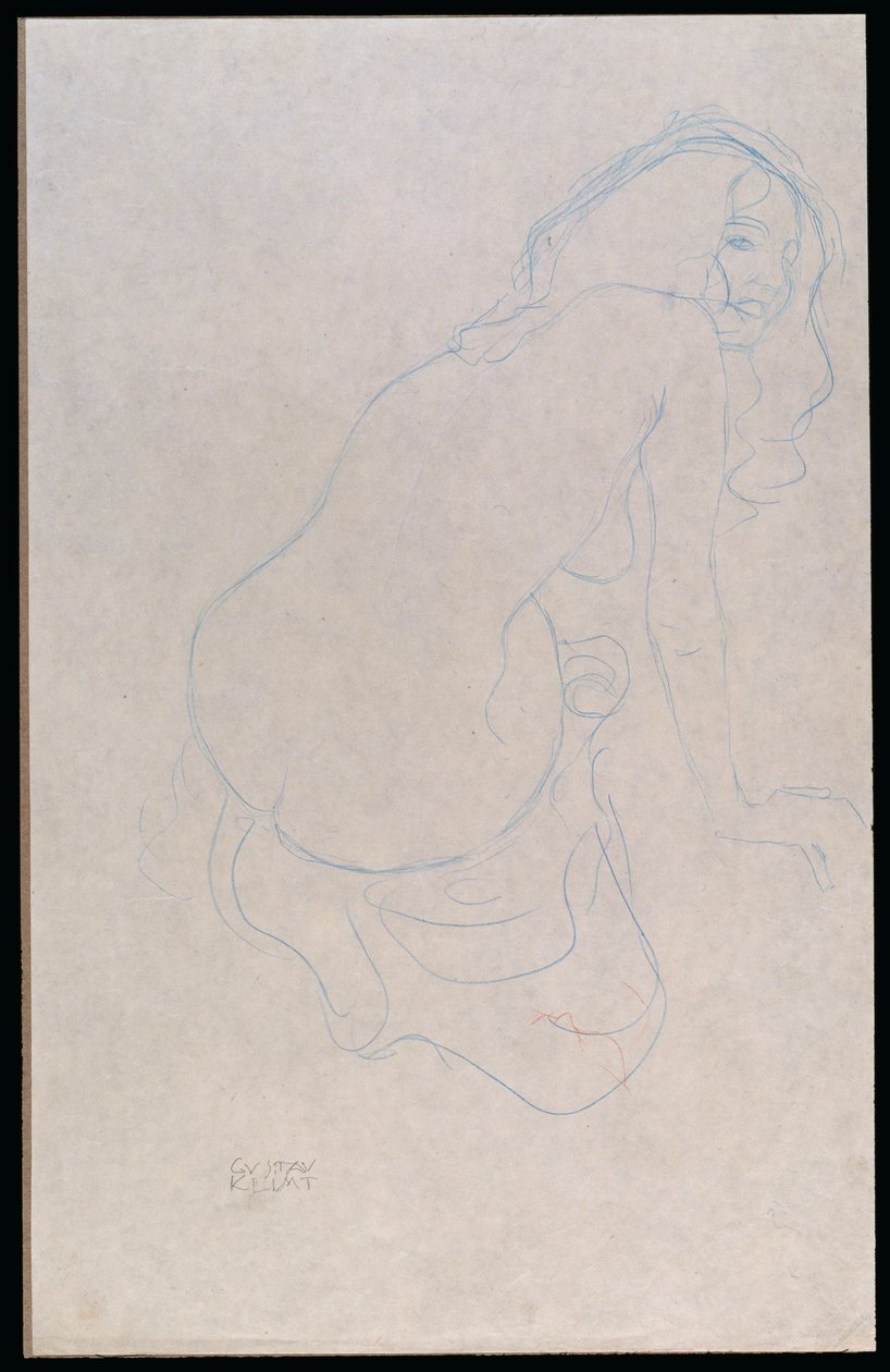 Frau, die sich nach rechts lehnt mit langen Haaren, ca. 1910-11 von Gustav Klimt