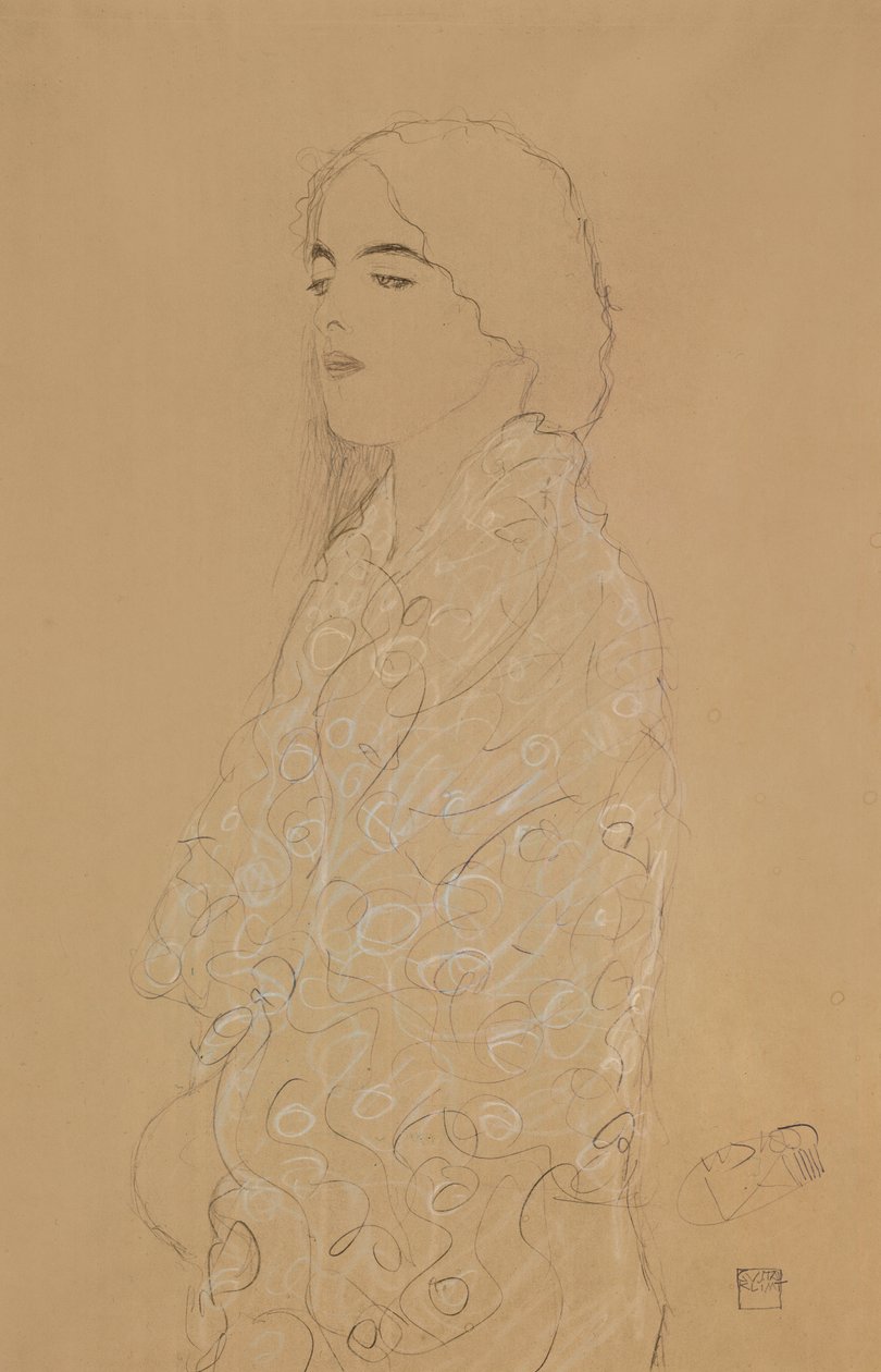 Frau mit weißem Schal von Gustav Klimt