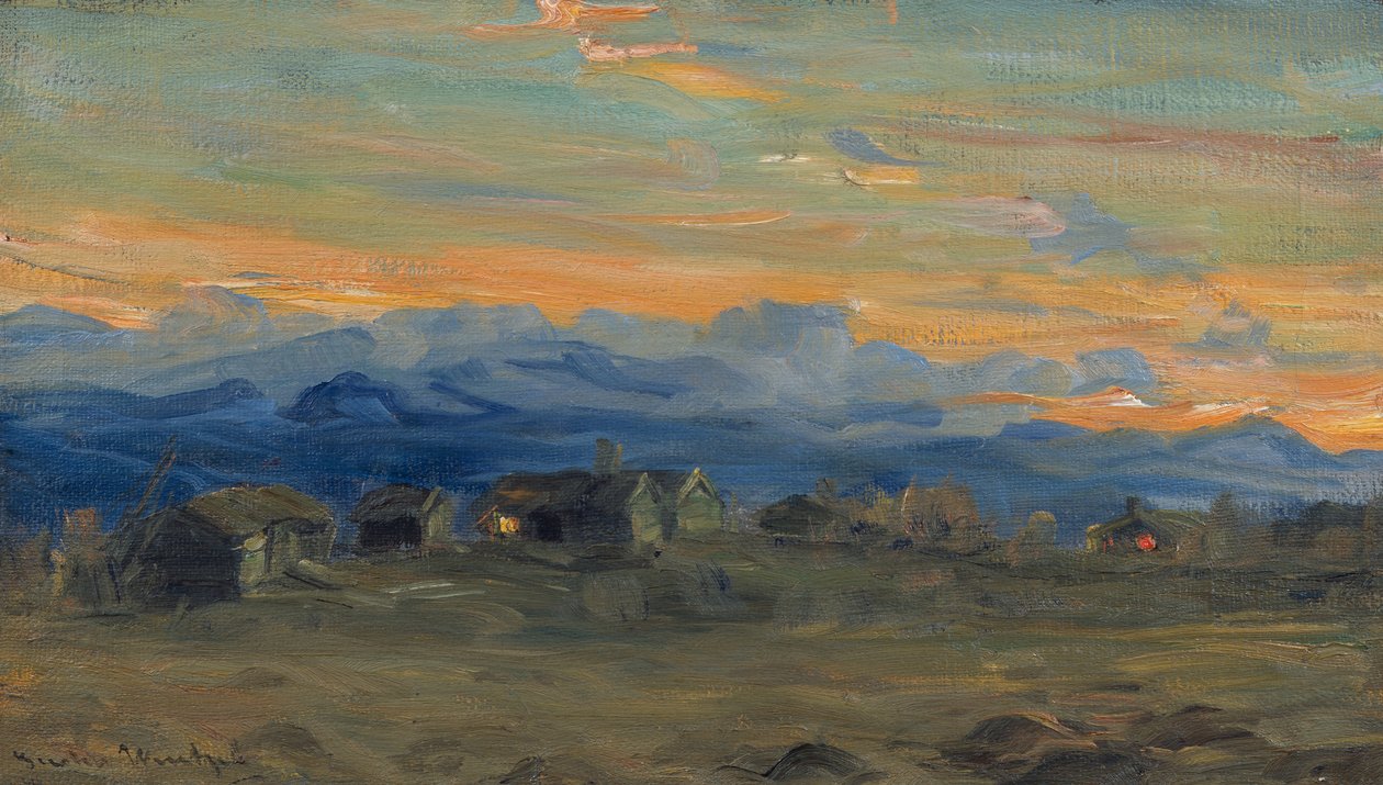 Bergbauernhof im Abendlicht von Gustav Wentzel