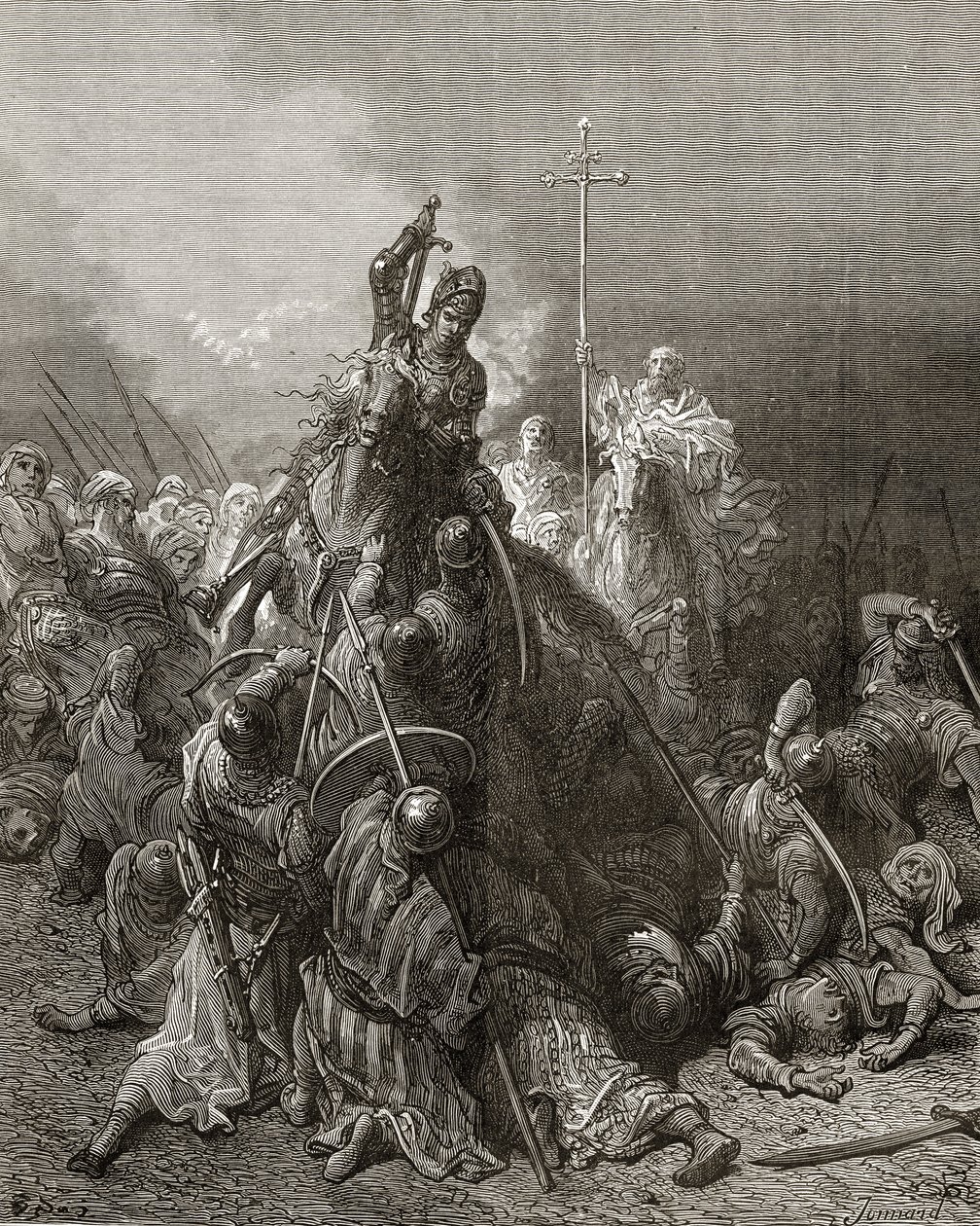 Christliche Ritter kämpfen gegen Sarazenen, Illustration aus 