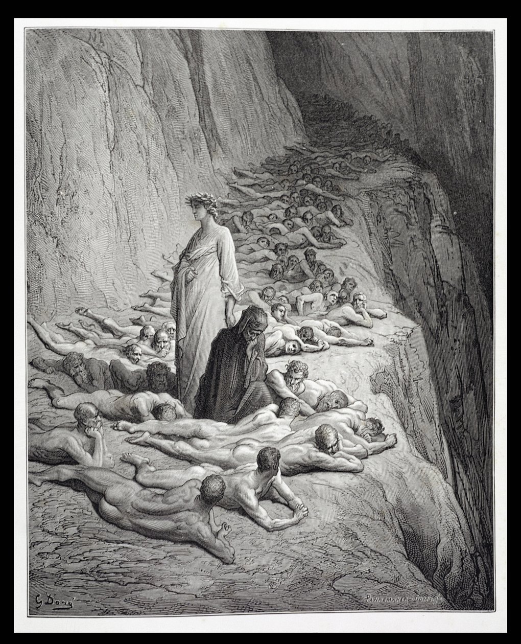 Dante und Papst Adrian V., aus der Göttlichen Komödie (Purgatorio) von Dante Alighieri, graviert von Stephane Pannemaker, ca. 1868 von Gustave Dore