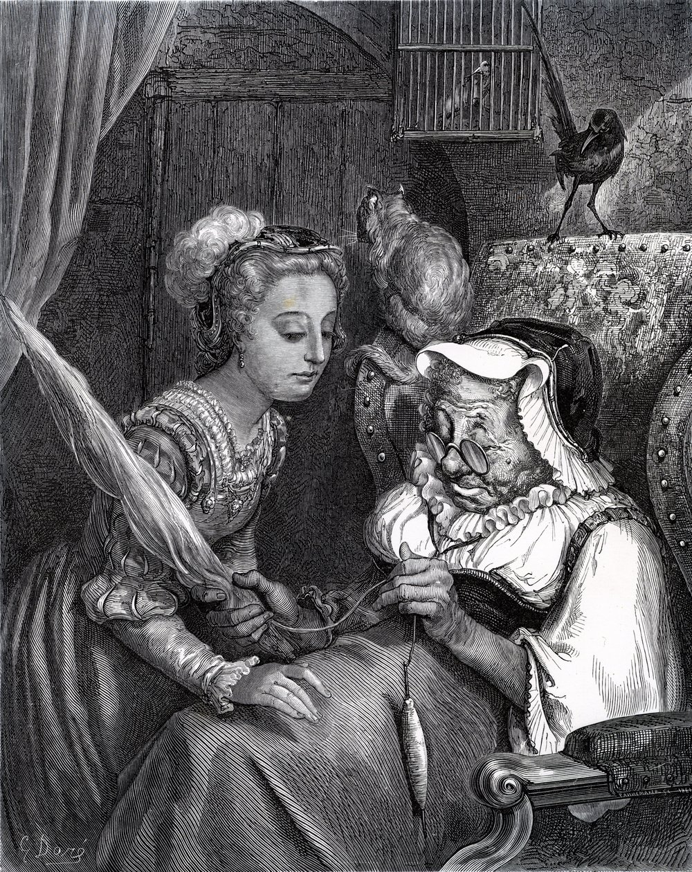 Dornröschen: Prinzessin und Fee Spite im Turm von Gustave Dore