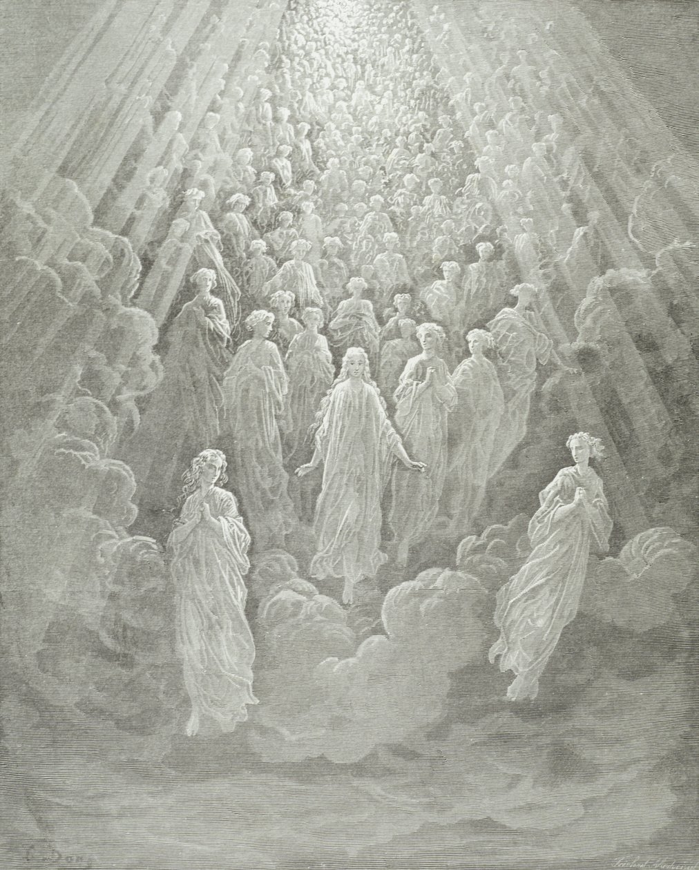 Die Engel im Planeten Merkur: Beatrice steigt mit Dante zum Planeten Merkur auf, ca. 1860-68 von Gustave Dore