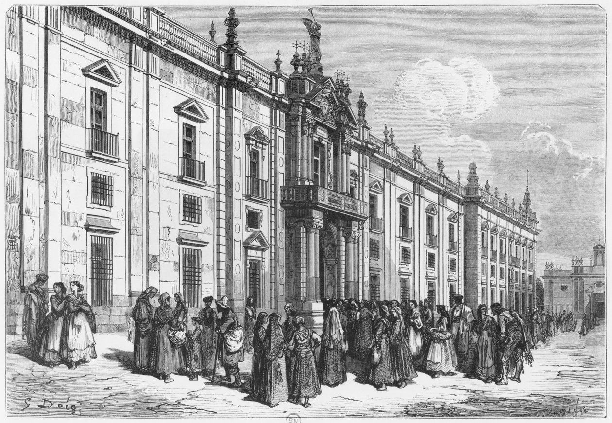 Die Tabakfabrik in Sevilla, graviert von Charles Laplante (gest. 1903) von Gustave Dore