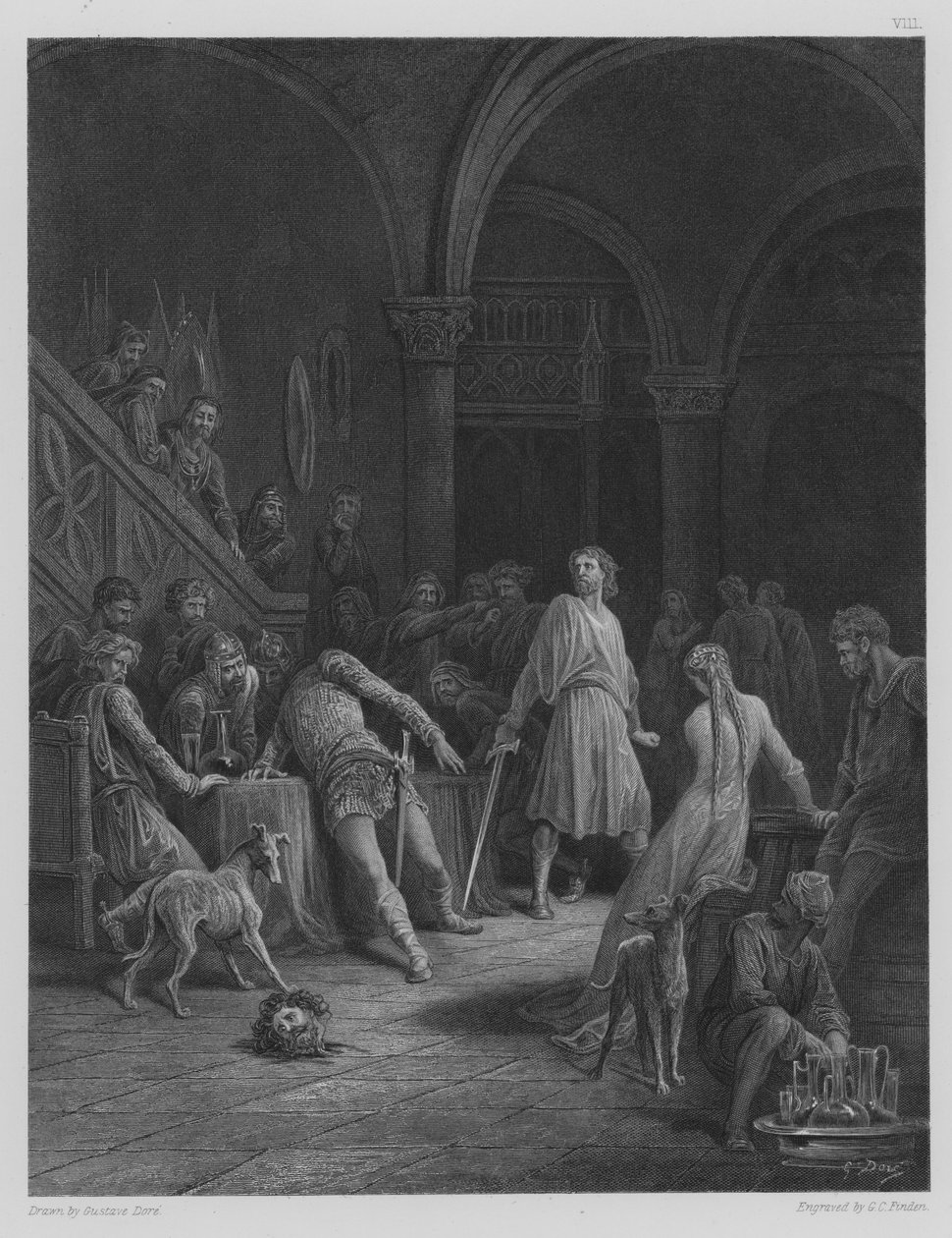 Geraint tötet Earl Doorm, Illustration aus Tennysons 