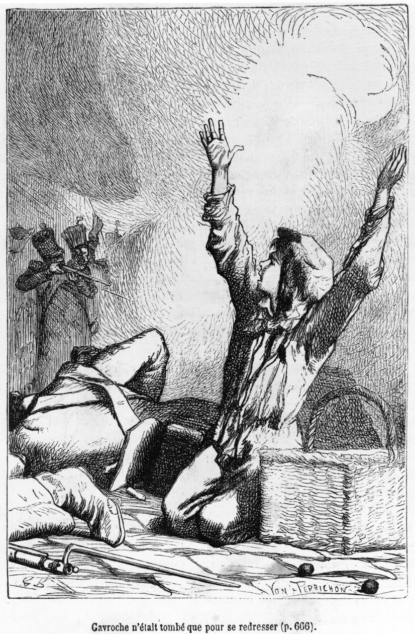 Gavroche war gefallen, nur um wieder aufzustehen, Illustration aus 