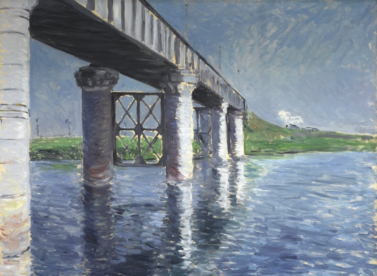 Die Seine und die Eisenbahnbrücke bei Argenteuil von Gustave Caillebotte