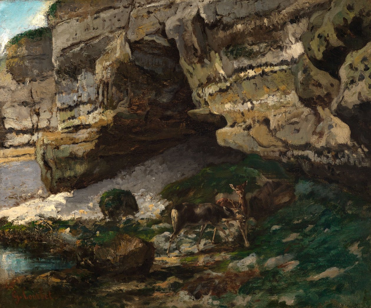 Felsige Landschaft mit Rehen von Gustave Courbet