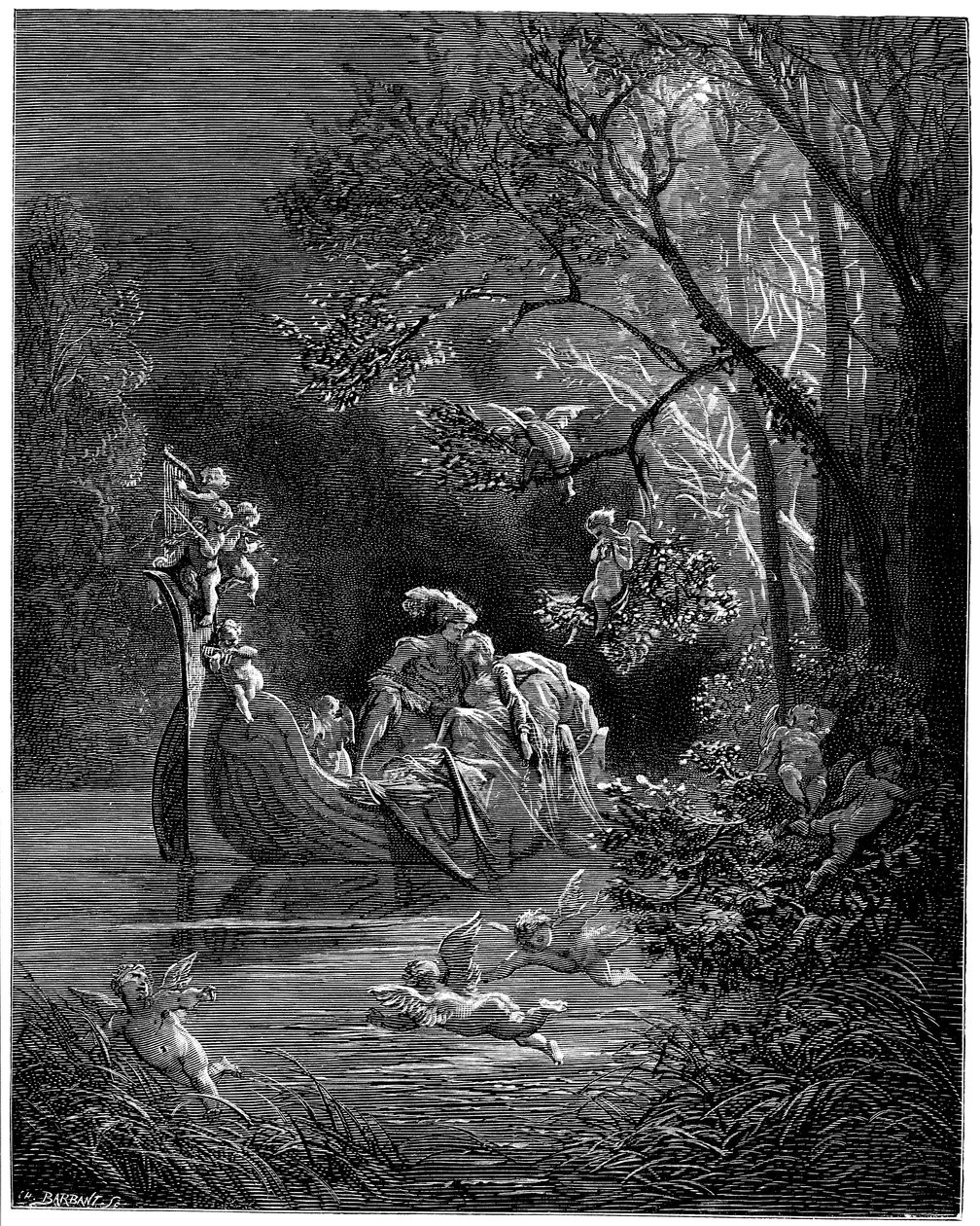 Alcina und Ruggiero als glückliche Liebende beim Angeln von Gustave Dore