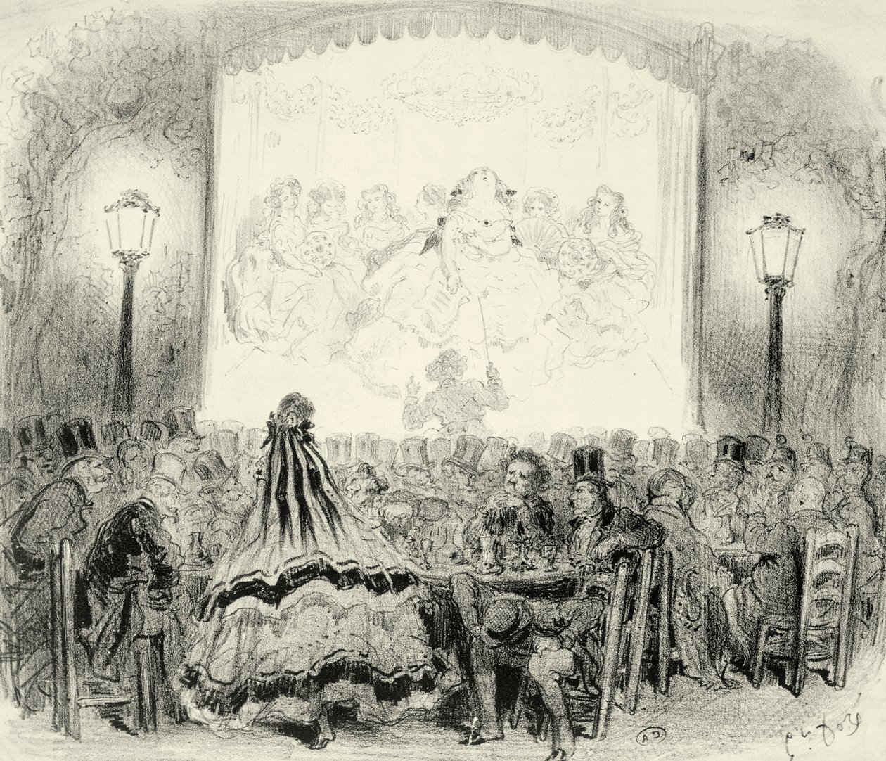 Kaffee-Konzertsaal in Frankreich, ca. 1865, Gravur von Gustave Dore