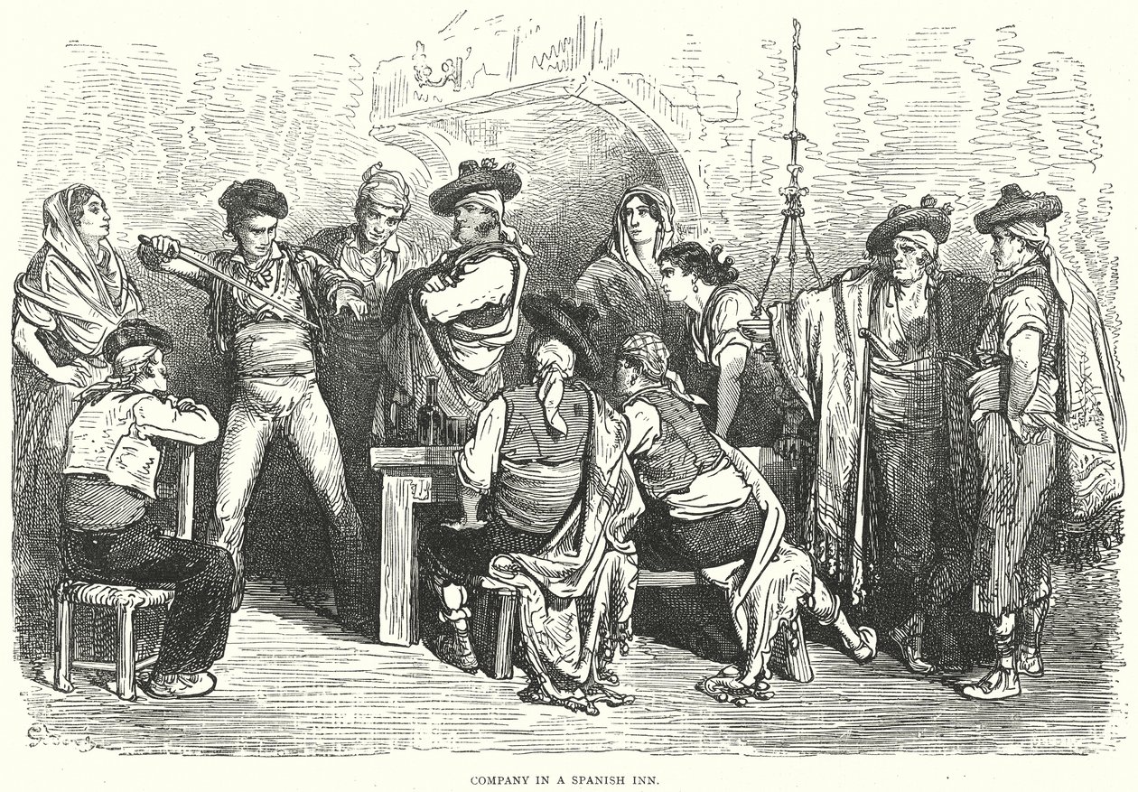 Gesellschaft in einem spanischen Gasthaus von Gustave Dore