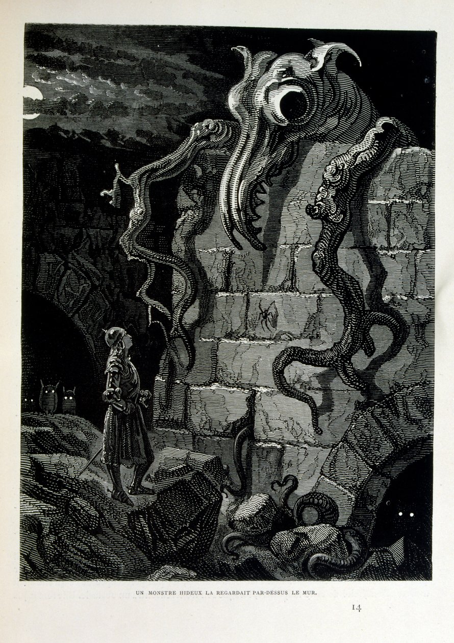 Croque-Mitaine; 1863 Illustration, von Gustave Doré; französischer Künstler, Druckgrafiker, Illustrator. Croque-Mitaine (Der Bögemann) eine bösartige Figur, die Kindern präsentiert wird, um sie zu erschrecken und dadurch weiser zu machen. von Gustave Dore