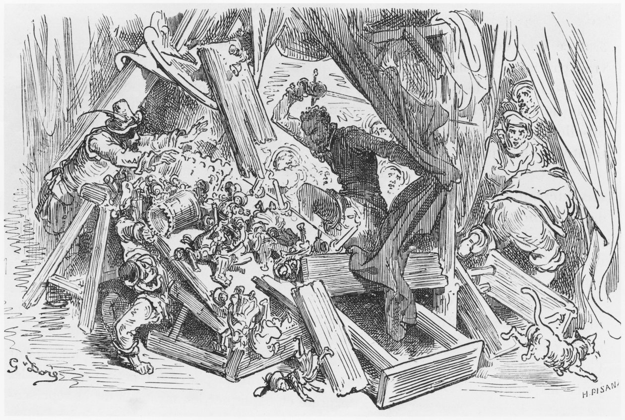 Don Quixote kämpft gegen die Puppen, Illustration aus 