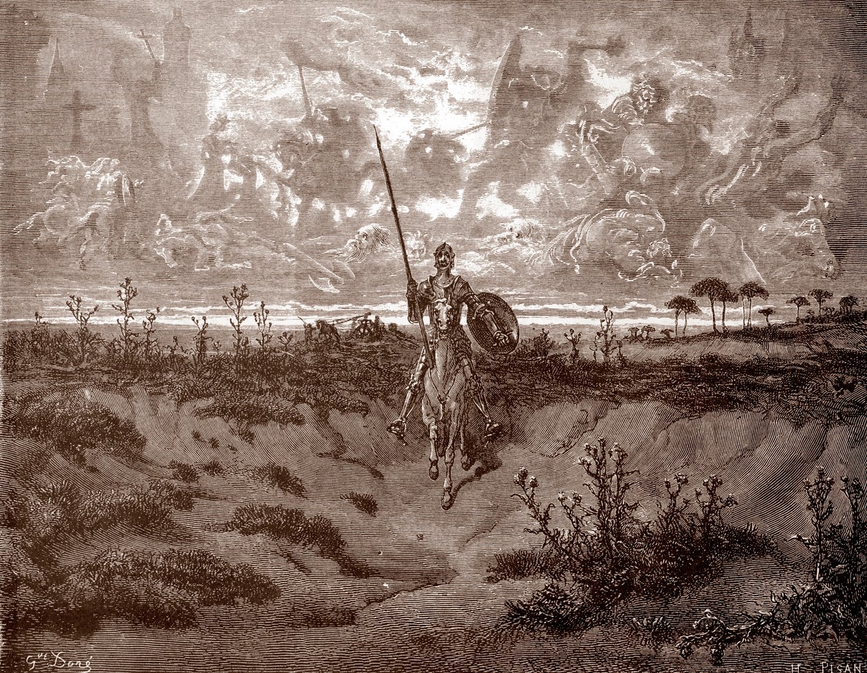 Don Quijote bricht zu seinen Abenteuern auf, Gravur von Gustave Doré für „L
