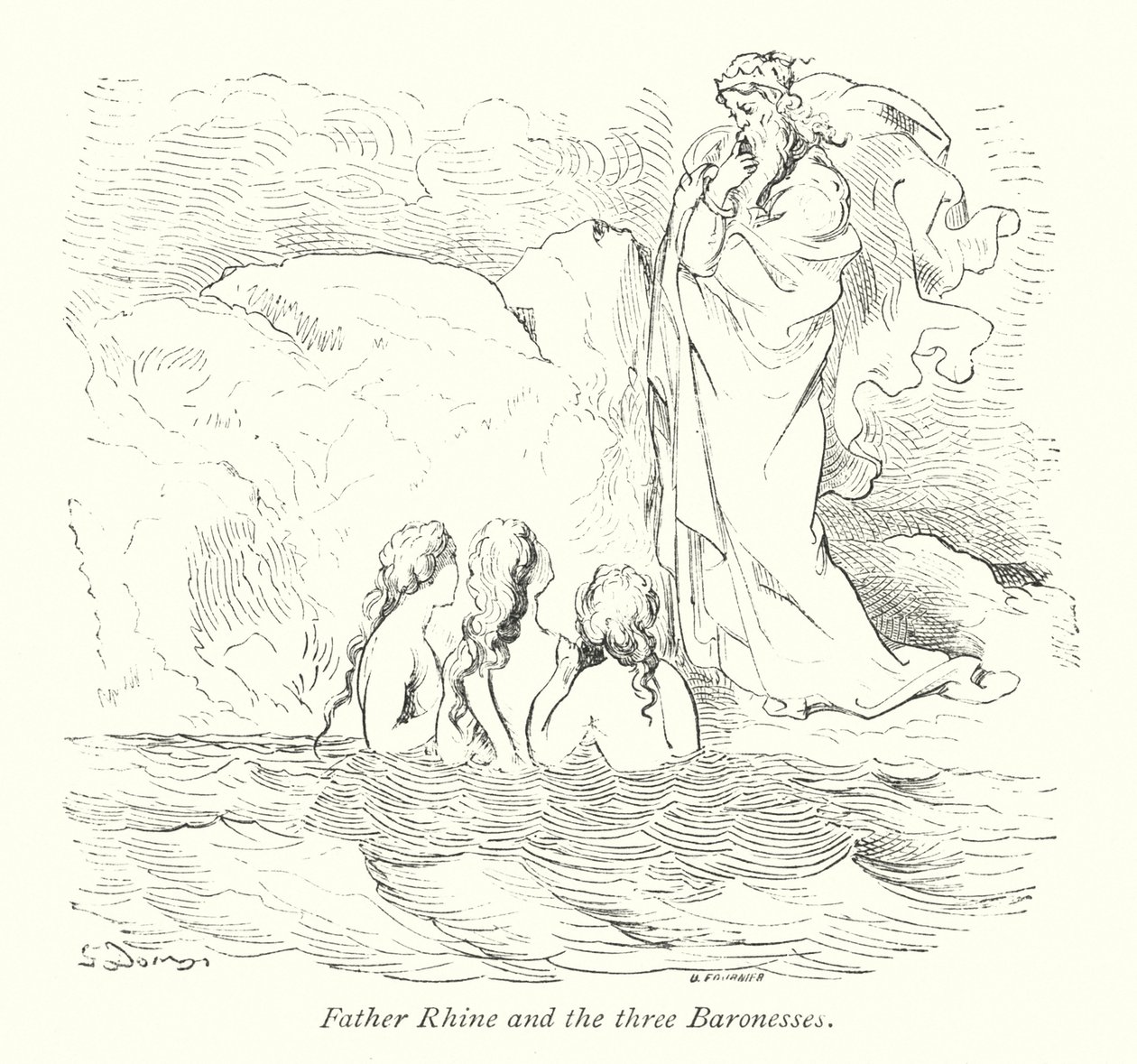 Vater Rhein und die drei Baronessen (Gravur) von Gustave Dore