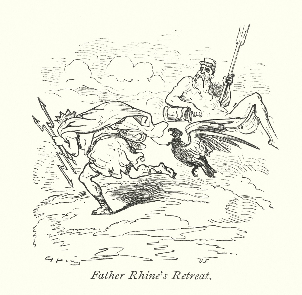 Vater Rheins Rückzug (Gravur) von Gustave Dore