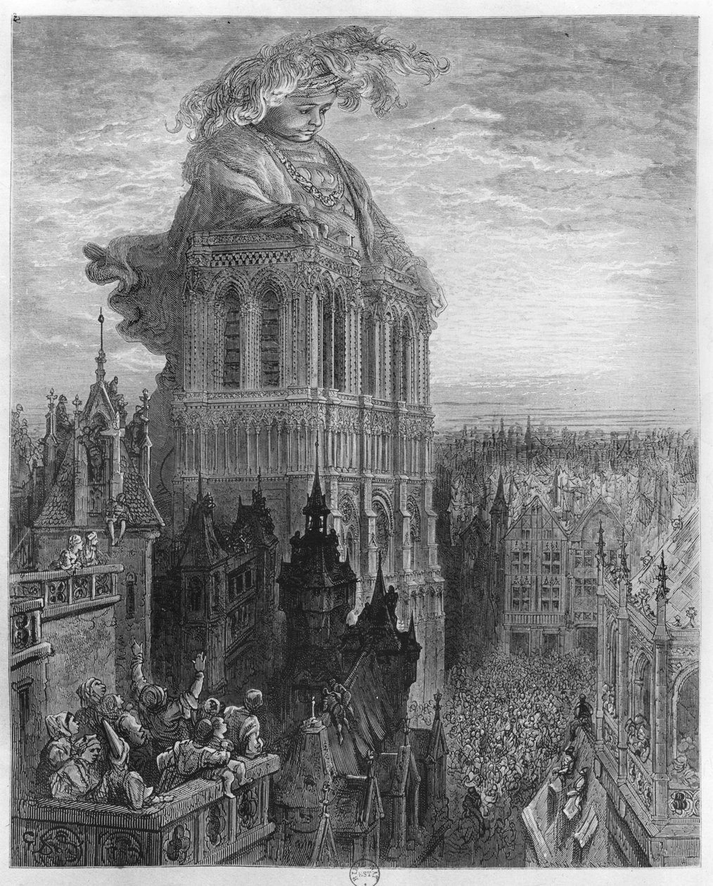 Gargantua auf den Türmen von Notre-Dame in Paris, Illustration aus 